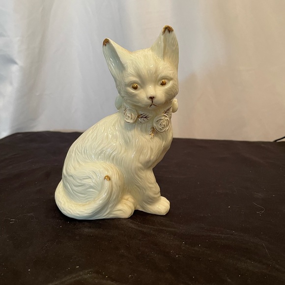 Cat Figurine Formalities Baum Bros White Gold Kitty Kitten Figure 24kt Ceramic - Picture 10 of 10
